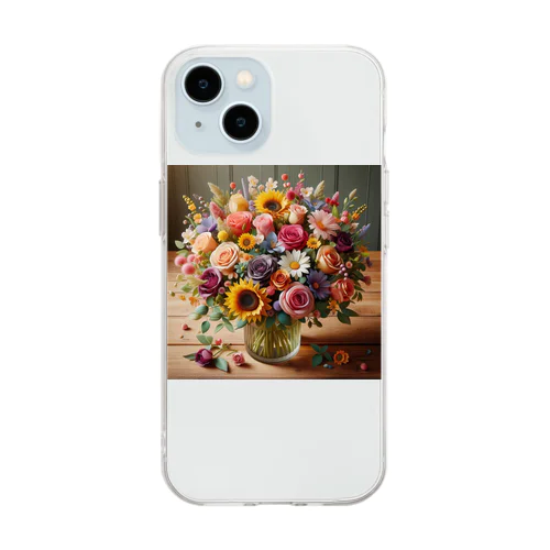 花のデザイン Soft Clear Smartphone Case