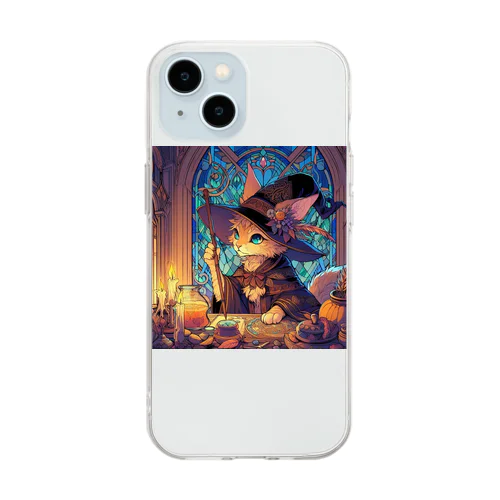 魔法の杖を持った猫 Soft Clear Smartphone Case