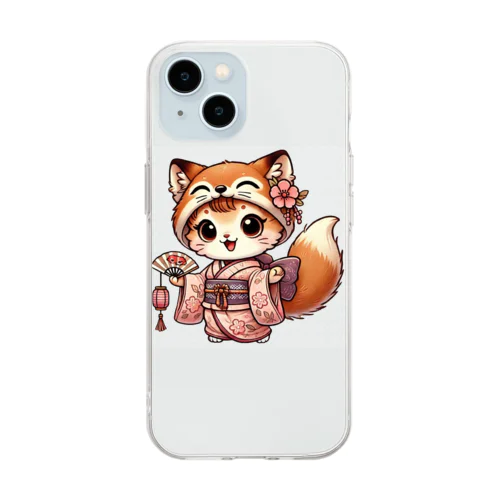 キュートなキツネコスチュームの子猫 Soft Clear Smartphone Case