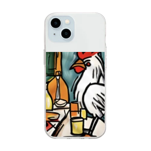 にわとりさん朝ごはんを食べる！ Soft Clear Smartphone Case