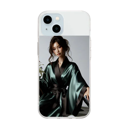 着物にブーツに美女 Soft Clear Smartphone Case