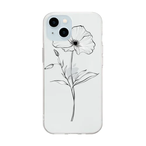 シンプルな花の線画 Soft Clear Smartphone Case