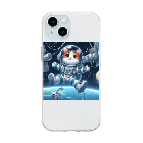 宇宙で漂う宇宙飛行猫 Soft Clear Smartphone Case