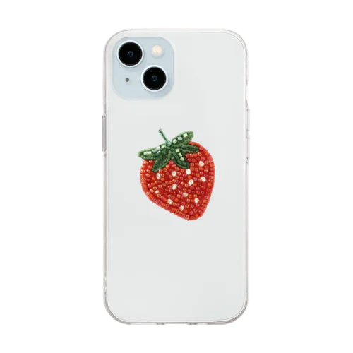 ビーズ刺繍のいちご　スマホケース Soft Clear Smartphone Case