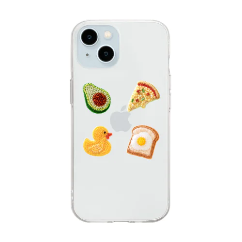 ビーズ刺繍　おもちゃのアヒルちゃん　アボカド　ピザ　目玉焼きトースト Soft Clear Smartphone Case