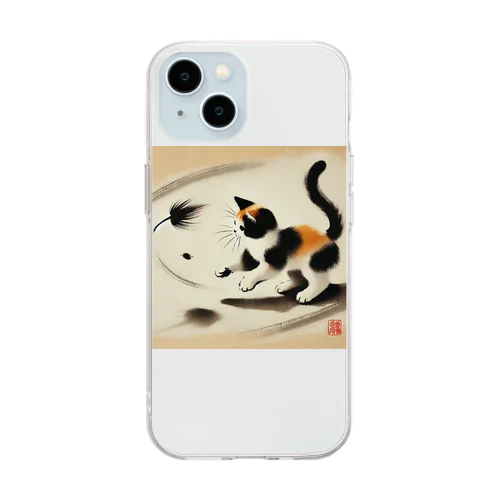 三毛猫の戯れ Soft Clear Smartphone Case