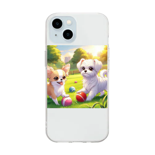 チワワとマルチーズの遊びの会議 Soft Clear Smartphone Case