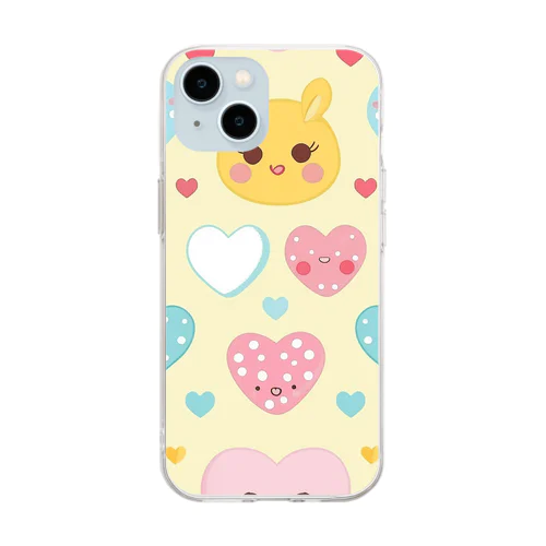 ハート　赤　ピンク　白　水色　黄色　イチゴ　可愛い Soft Clear Smartphone Case