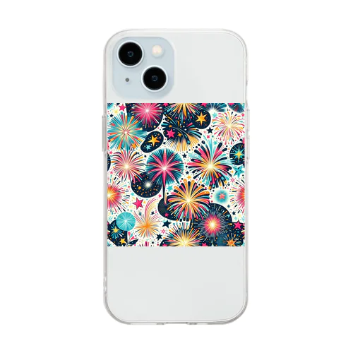 和風柄　花火柄 Soft Clear Smartphone Case