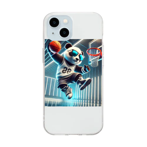 クールなパンダのダンクショット Soft Clear Smartphone Case