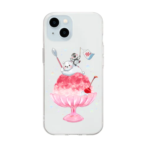 しろくま、ペンギン かき氷（イチゴ） Soft Clear Smartphone Case