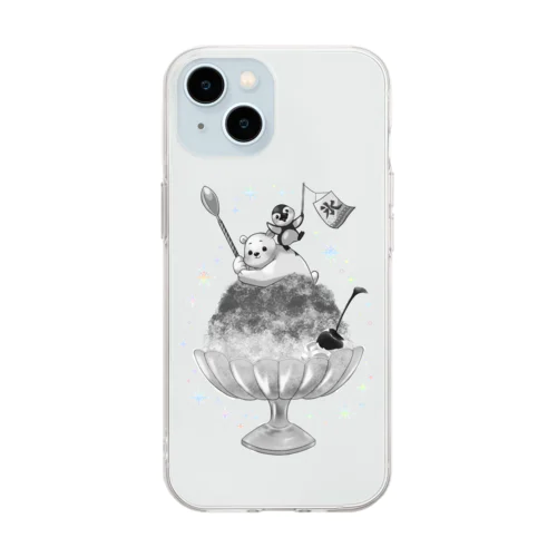 しろくま、ペンギン かき氷（モノトーン） Soft Clear Smartphone Case