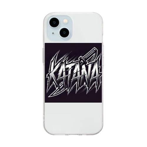 鋭利な刃の迫力を表現した「KATANA」ロゴデザイン ソフトクリアスマホケース