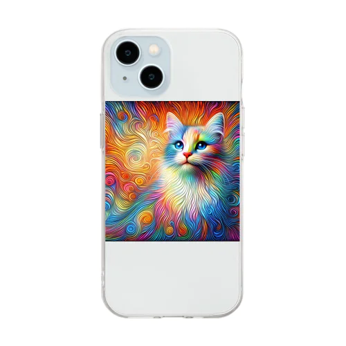 虹色　猫 Soft Clear Smartphone Case