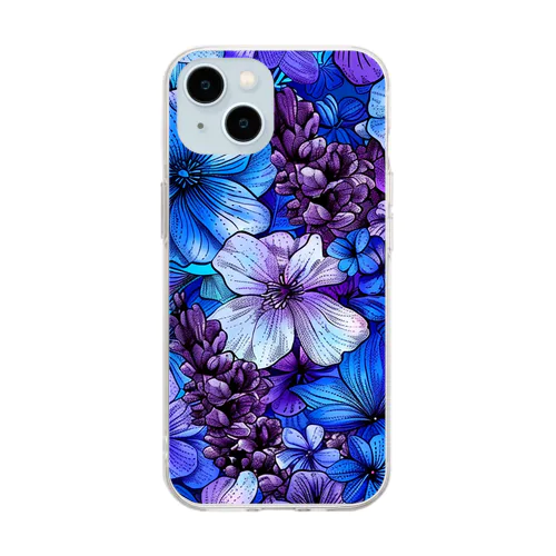 可愛い紫色と青色の花　イラスト Soft Clear Smartphone Case
