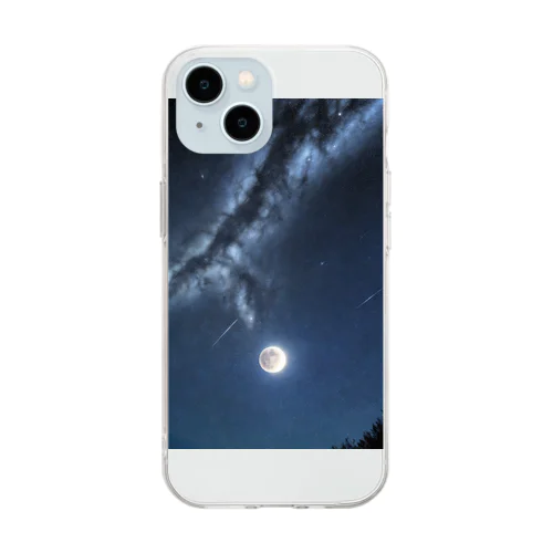 月と夜空 Soft Clear Smartphone Case