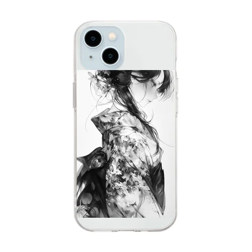 花の着物の女性 Soft Clear Smartphone Case