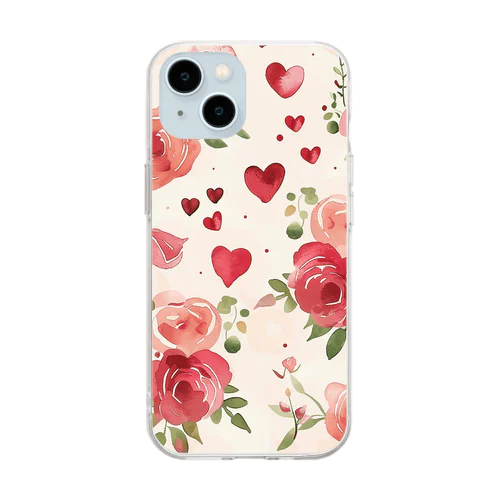 ハート　赤　ピンク　薔薇　可愛い Soft Clear Smartphone Case