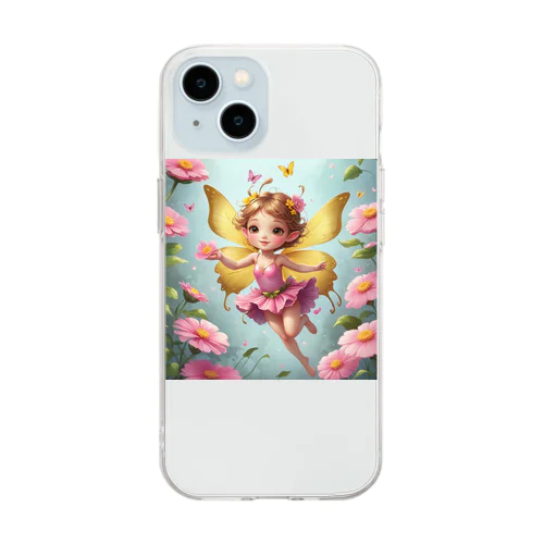 ピンクの花と妖精の物語 Soft Clear Smartphone Case