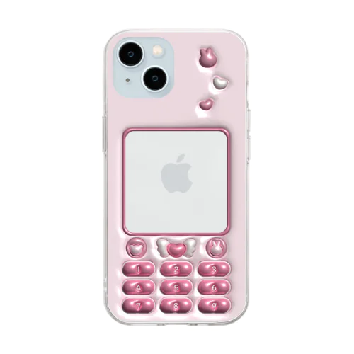 ぷっくりガラケー風推し活スマホケース　ピンク Soft Clear Smartphone Case