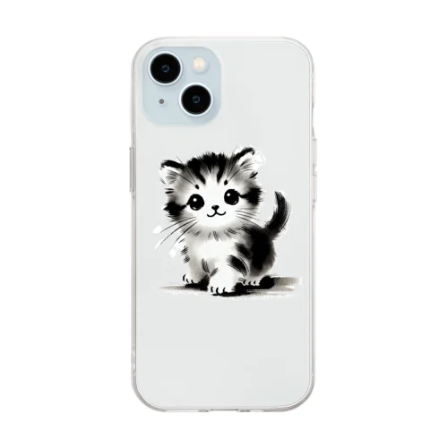 水墨こねこ Soft Clear Smartphone Case