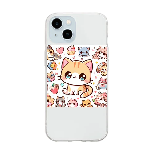 にゃんこたちのスイートワールド Soft Clear Smartphone Case