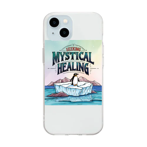 「手描きのペンギンと氷山の風景」 Soft Clear Smartphone Case