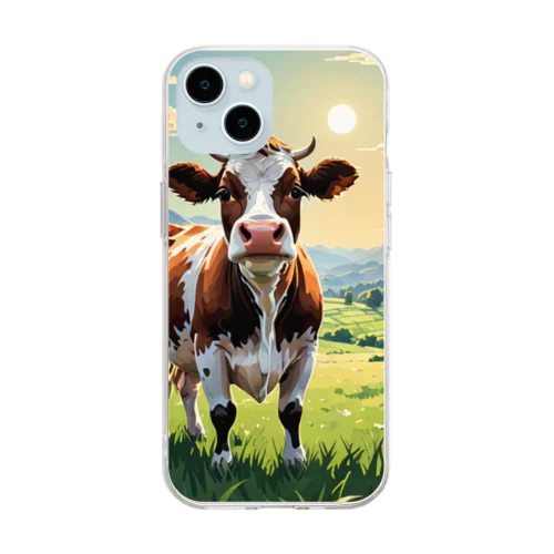 ドット絵のウシ Soft Clear Smartphone Case