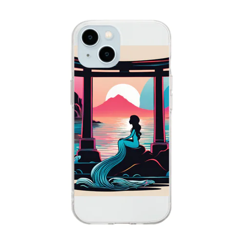 鳥居前にたたずむ人魚姫 Soft Clear Smartphone Case