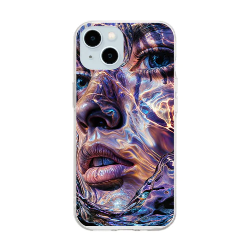 ポップアート風のシュールな顔 Soft Clear Smartphone Case