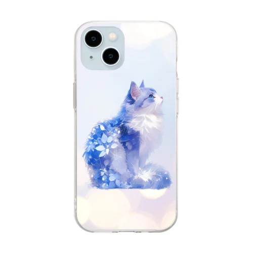 ふわふわ青いねこちゃん Soft Clear Smartphone Case
