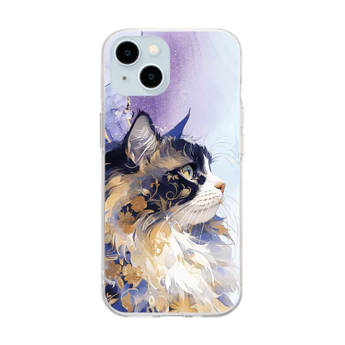 水彩ねこさん Soft Clear Smartphone Case