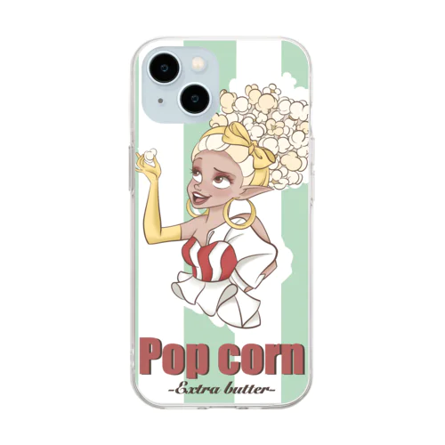popcorn（グリーン） Soft Clear Smartphone Case