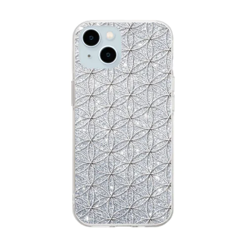 フラワーオブライフ【幸運、運気アップ】iPhoneケース、かっこいいメタリック、大人っぽいシルバー Soft Clear Smartphone Case