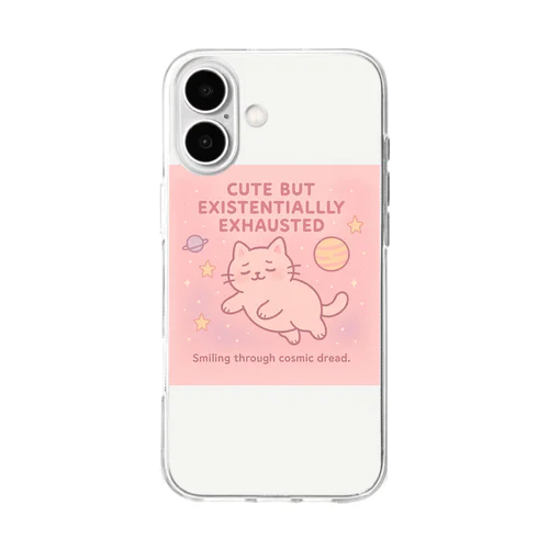 CUTE BUT EXISTENTIALLY EXHAUSTED – ゆるねこ宇宙Tシャツ Soft Clear Smartphone Case