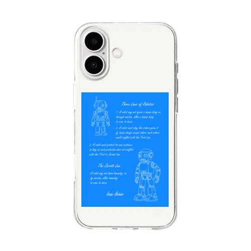 アシモフのロボット3原則とロボットの落書き  セルリアンブルー Soft Clear Smartphone Case