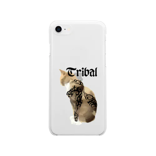 トライバルデザインのマッチョ猫 Soft Clear Smartphone Case