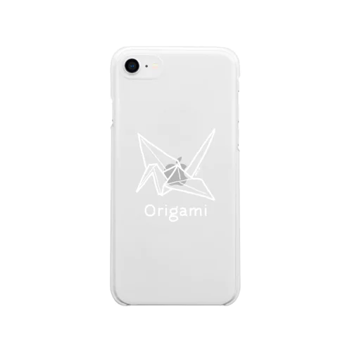 Origami (折り紙鶴) 白デザイン ソフトクリアスマホケース