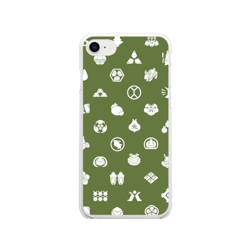 うさぎの家紋/緑 Soft Clear Smartphone Case