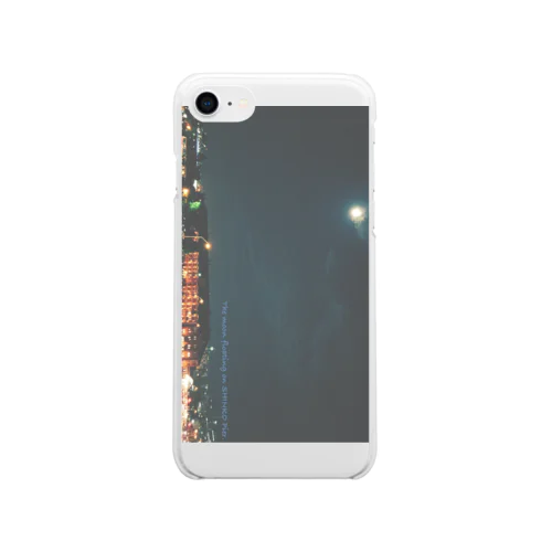 The moon floating on SHINKO Pier.(skeleton・gray) Soft Clear Smartphone Case