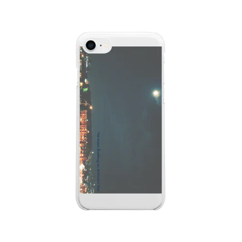 The moon floating on SHINKO Pier.(skeleton・navy) Soft Clear Smartphone Case