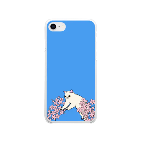 猫と桜　スマホケース Soft Clear Smartphone Case