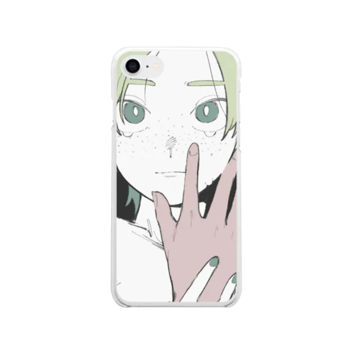 泣き顔(グリーン) Soft Clear Smartphone Case