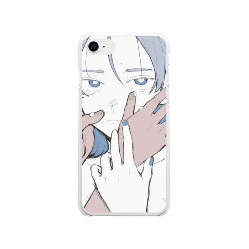 泣き顔(ブルー) Soft Clear Smartphone Case