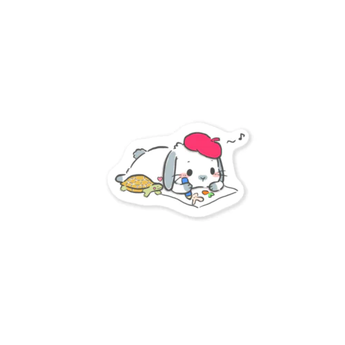 うさぎとかめ　帽子かぶってる Sticker