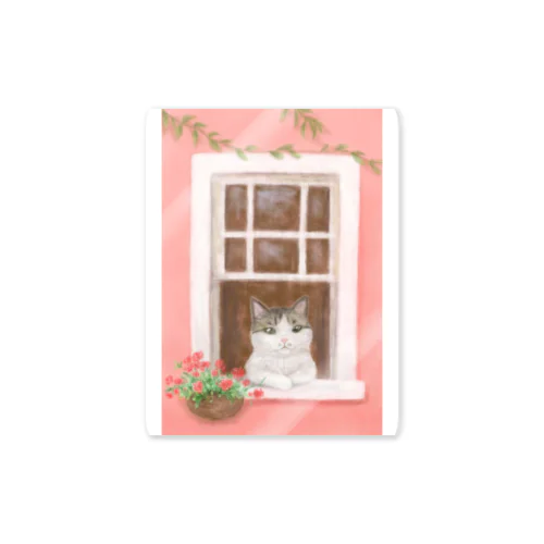 窓辺の猫　①　背景あり Sticker