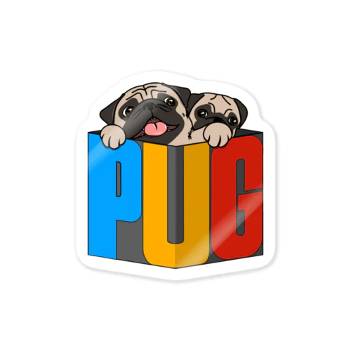 PUG-パグ-ぱぐ　道具箱ならぬパーグ箱から出たい親子パグ グッズ ステッカー