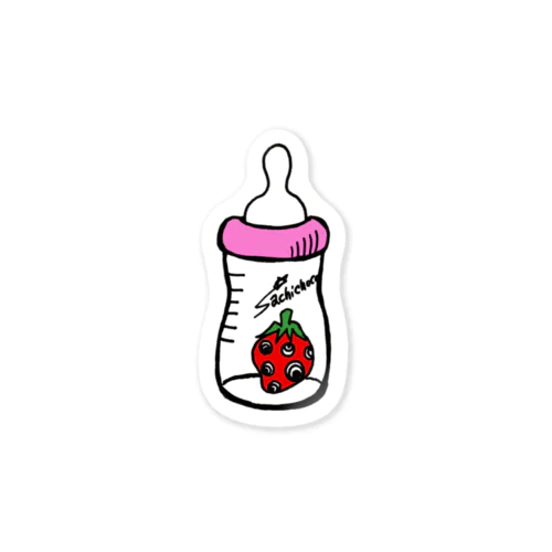 哺乳瓶いちご（ピンク） 스티커
