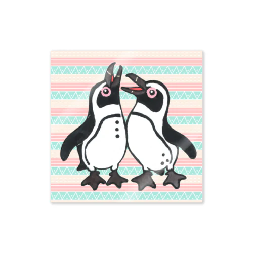 仲良く鳴き合うケープペンギン🐧背景ありB ステッカー