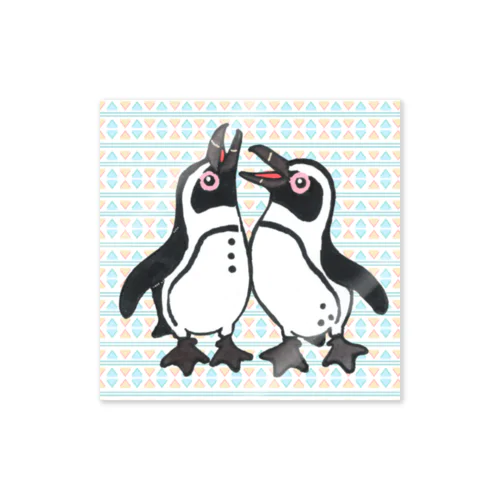 仲良く鳴き合うケープペンギン🐧背景ありC ステッカー